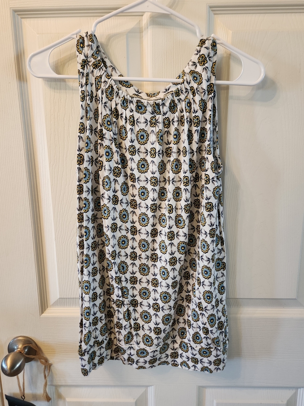 LOFT Floral Print Tank in White, Blue, Grey, And Yellow